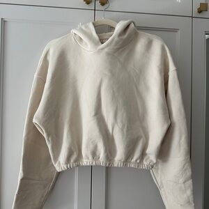 Babaton Cream Boxy Cropped Hoodie Long Sleeve
